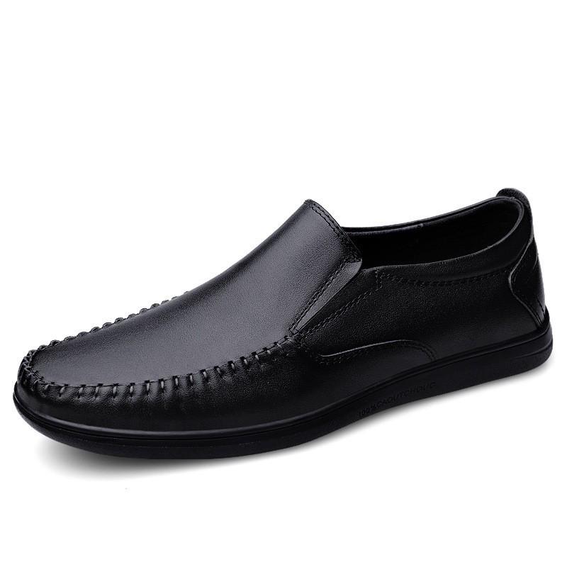 Men s Cowhide Slip-on Loafers: Soft Sole Casual Driving Shoes 42