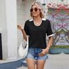 Frühling und Sommer Neue Farbblockierung Revers Kurzarm, Lockere T-Shirt Tops Damen
