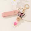 Personalized PU Leather Birthday Flower Name Keychain Pendant