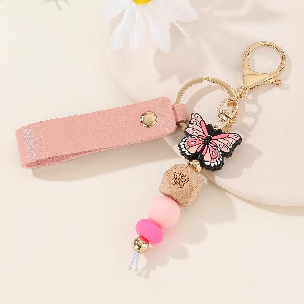 Personalized PU Leather Birthday Flower Name Keychain Pendant