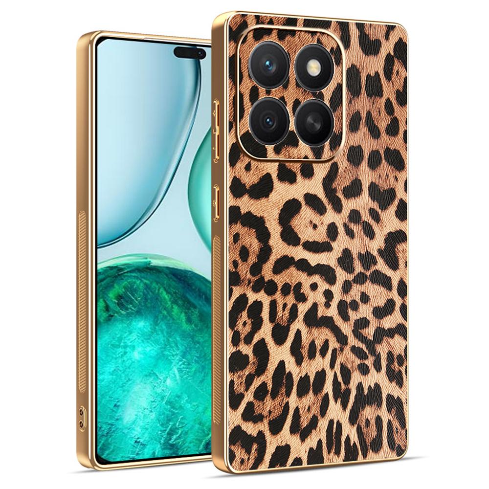 

For Honor X8c 4G Case Leopard Print PU Leather Coated PC+TPU Electroplating Phone Cover A