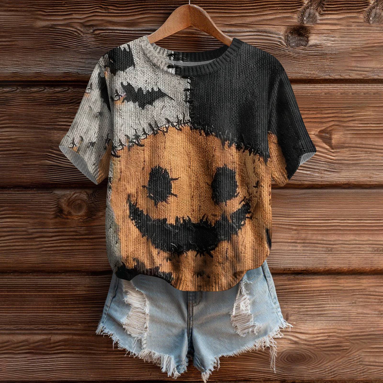 

Женский милый свитер вязаный модный повседневный с круглым вырезом и короткими рукавами уютный топ с принтом XL жёлтый