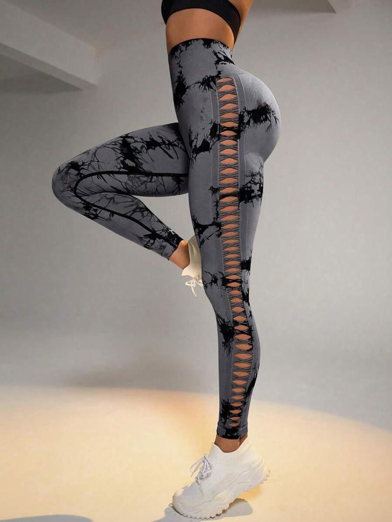 Leggings de Yoga Découpés Tie-Dye Taille Haute - Mesh Peach Butt Fitness Activewear