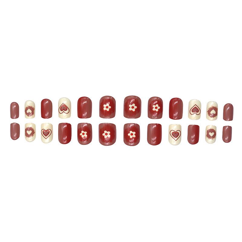 Chic Pink & White Heart & Flower Nail Art | Detachable Wearable False Nail Tips