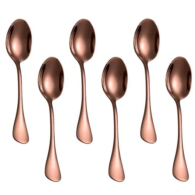 6 Pieces Stainless Steel Tea Spoon Stirring Spoon Ice Cream Cake Sliver Spoons Set Rose Gold Cutlery Mirror Tableware