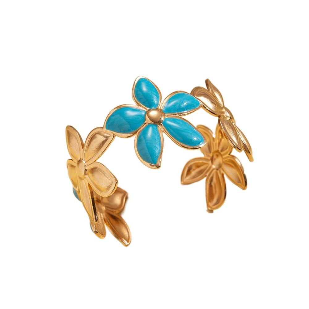 

Wide Opening Bangles Gold Color Vintage Cuff Elegant Flower Bracelet Women синій