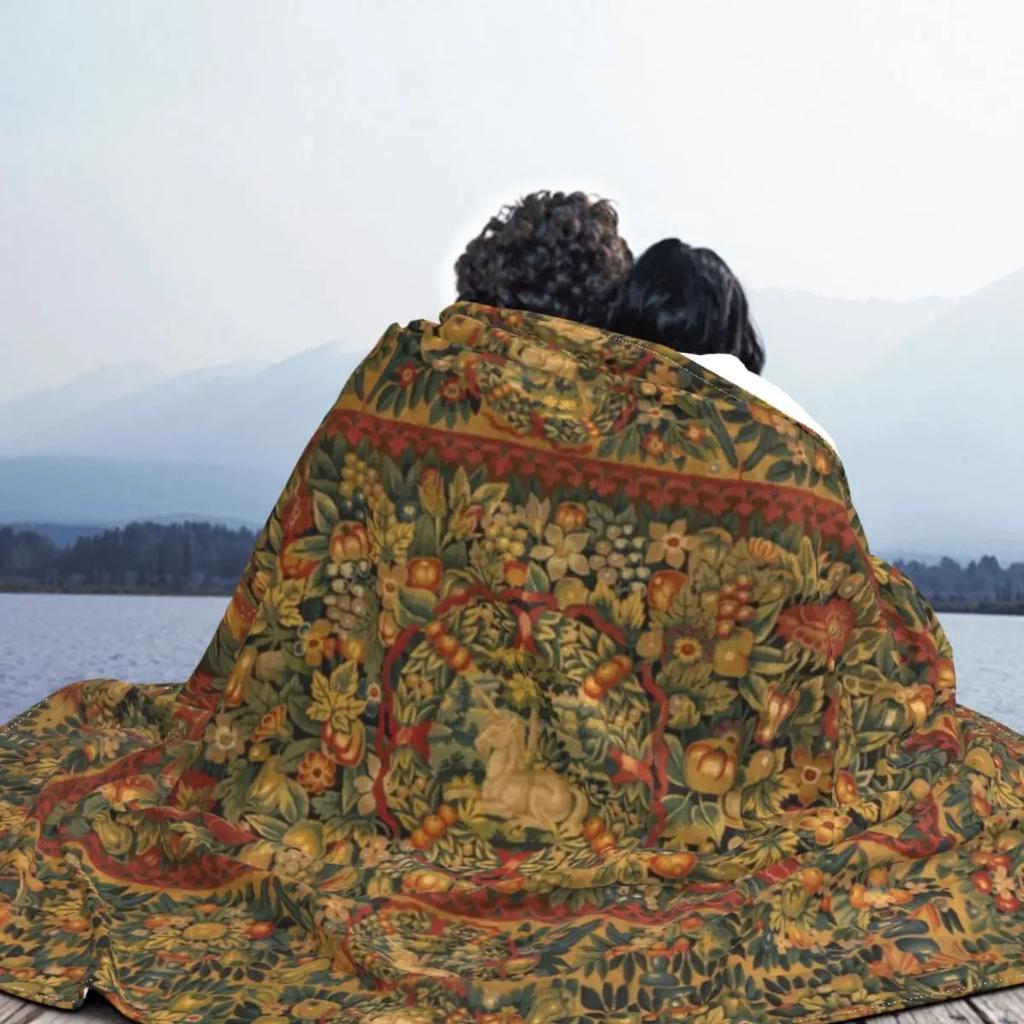 Medieval Unicorn Floral Blankets the Lady and the Unicorn Pattern Wool Throw Blankets Autumn/Winter Decoration Bedspread