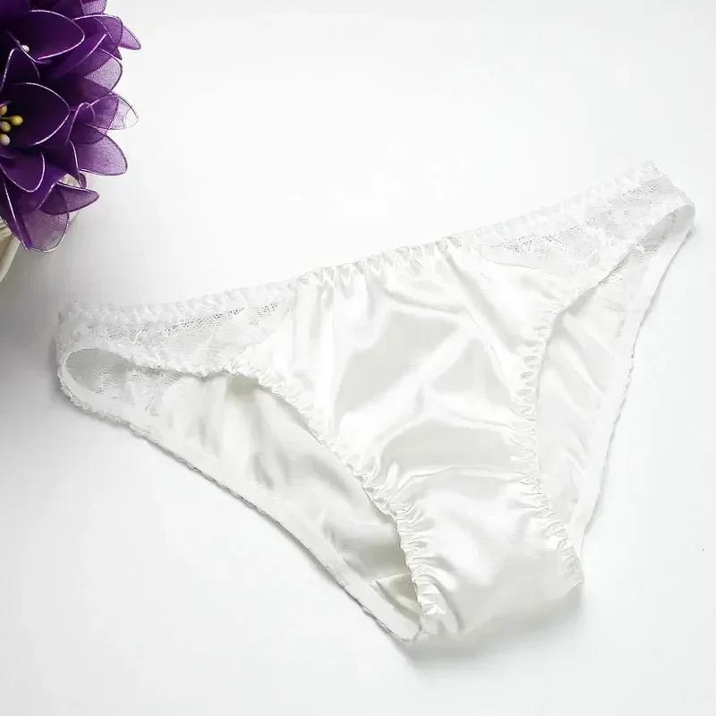 100% Mulberry Silk Sexy Silk Lace Underwear Breathable Low Waist Comfortable Antibacterial Briefs Lingerie Femme  Panties
