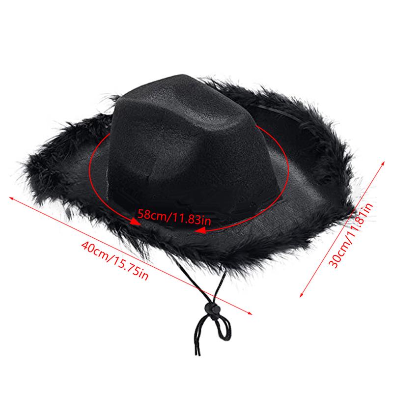 1Pc Gorgeous Fluffy Feather Brim Cowboy Hat Wide Brim Cowgirl Hat All-Match For Mardi Gras Rave Play Dress Up