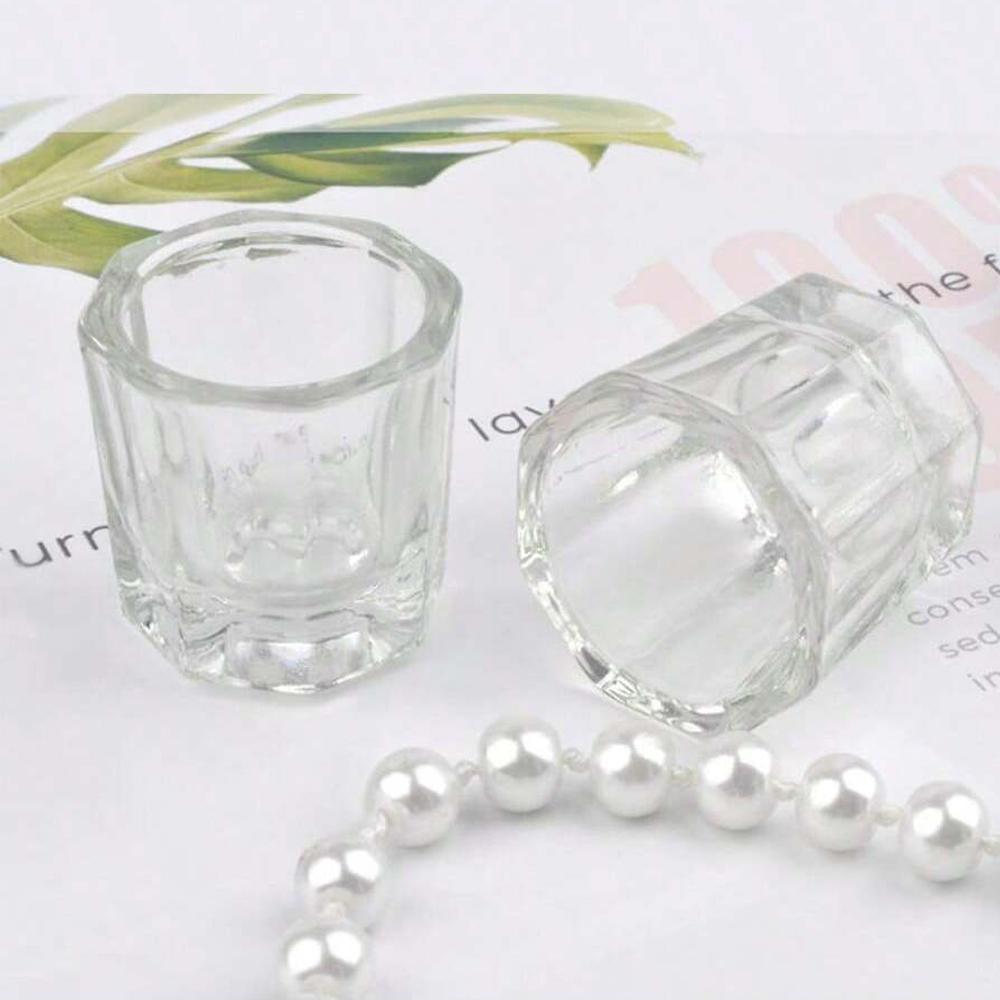 Mini Crystal Glass Clear Acrylic Small Octagonal Powder Liquid Nail Cup Nail Brush Cleaning Liquid Mixing Bowl Tool