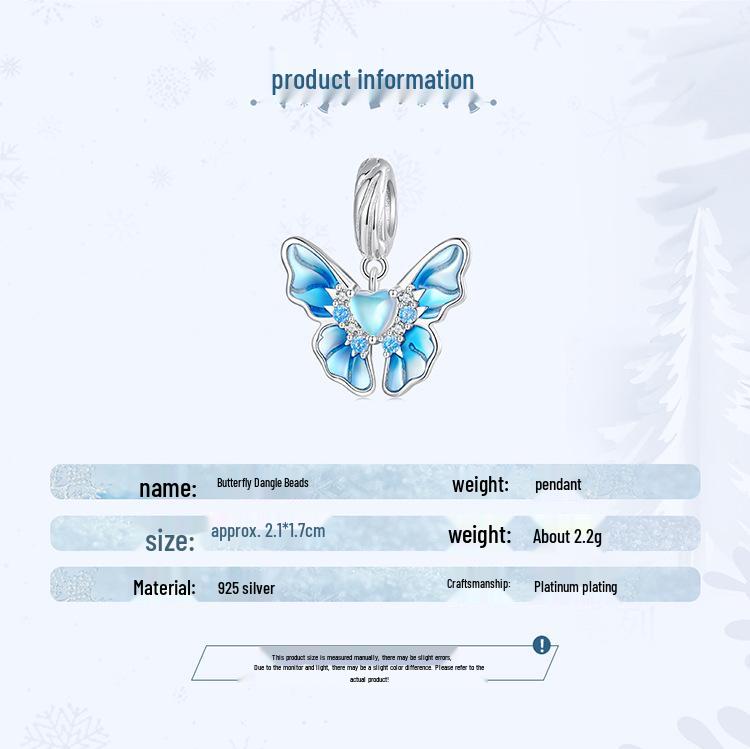 S925 Sterling Silver Exquisite Butterfly Tassel Beaded Pendant for DIY Jewelry