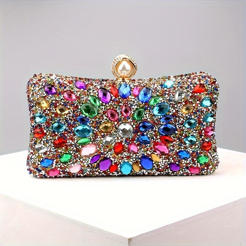 Luxury Evening Clutch Bag, Dual-Sided Multi-Color Fashion Glitter Purse, For Party Wedding Banquet, Versatile Chain Handbag