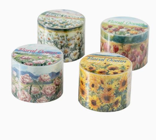 

4pcs/1lot Decorative Adhesive tapes sea of flowers paper masking tapes Junk Journal Scrapbooking stikcers Paper Japanese