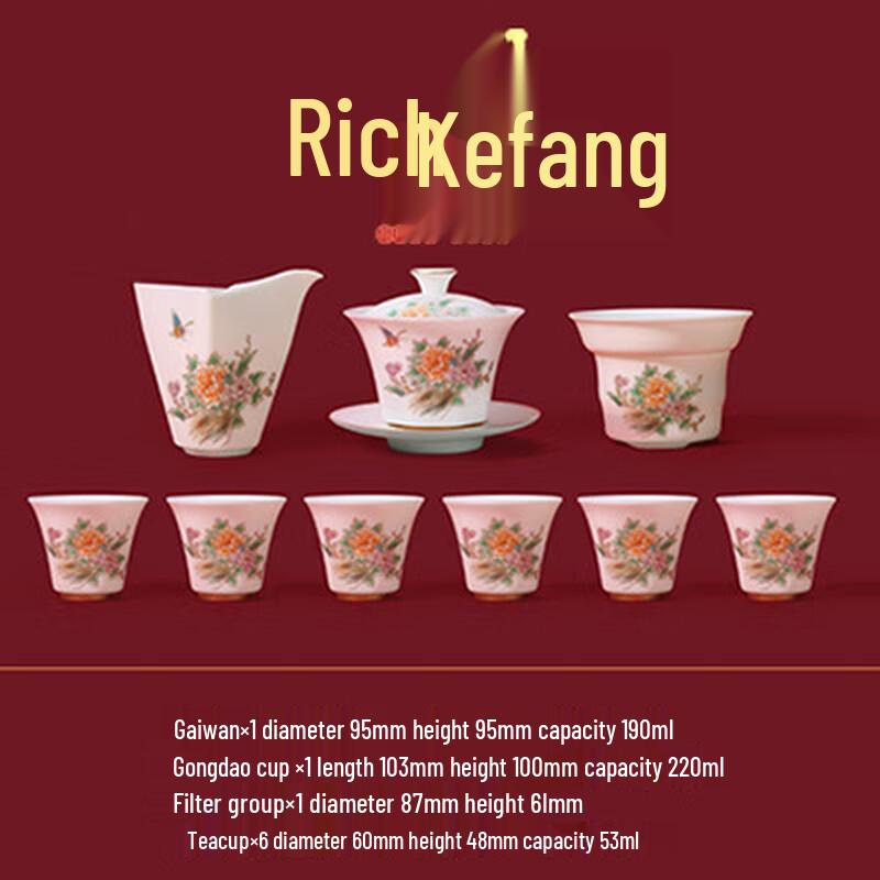 Peony Overglaze Ceramic Kung Fu Tea Set (10-Piece)