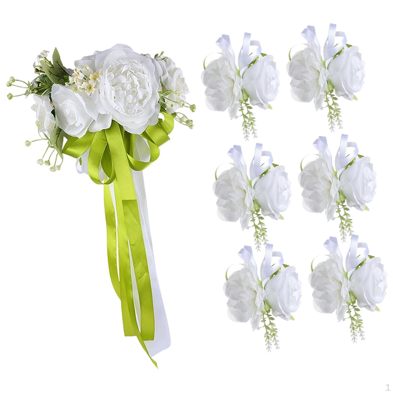 

Свадебные украшения из цветов для машины, универсальный набор аксессуаров, прочный, с 6 маленькими и 1