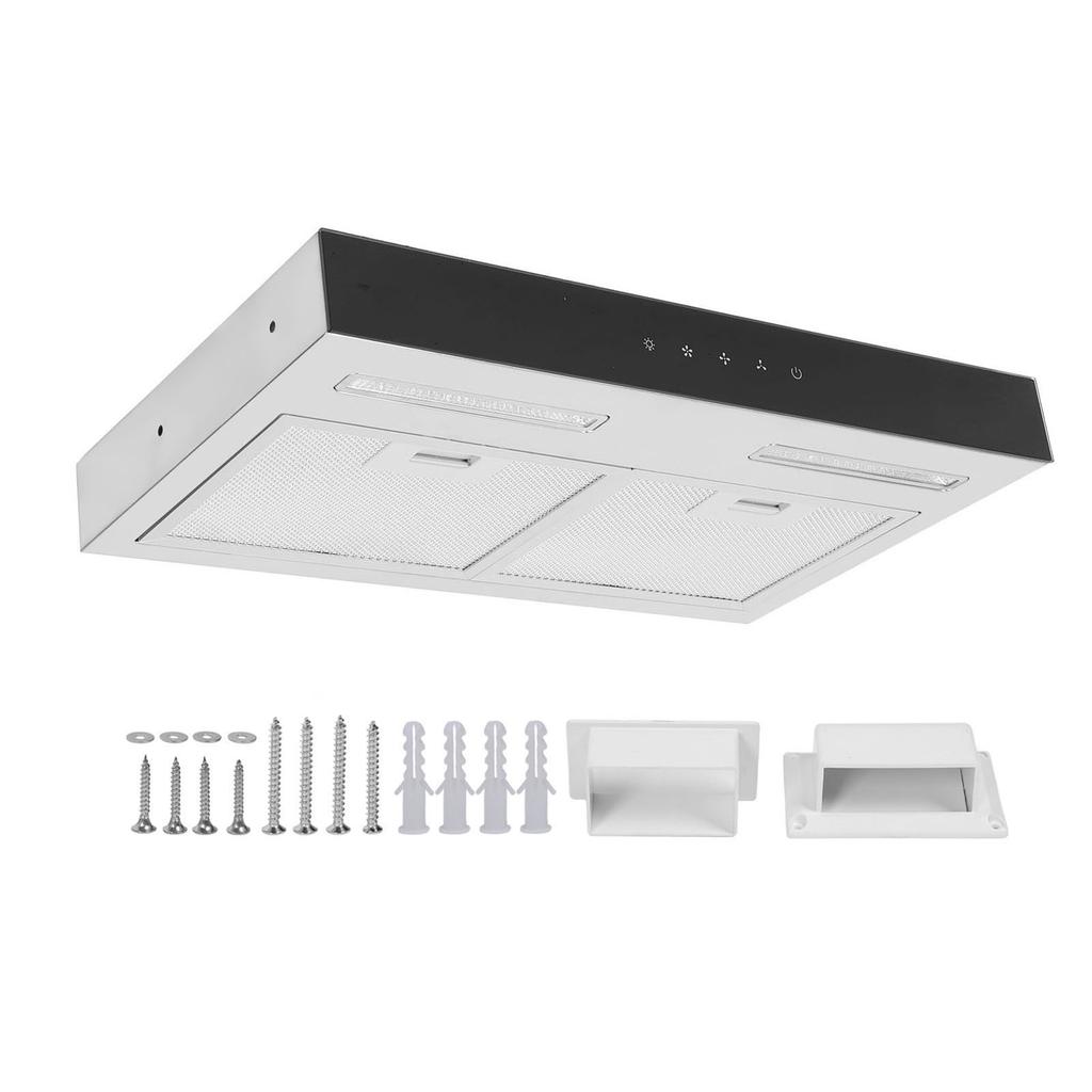 RV Stove Range Hood Stainless Steel Dual Exhaust Fan Touch Control 3 Adjustable Gear LED Light