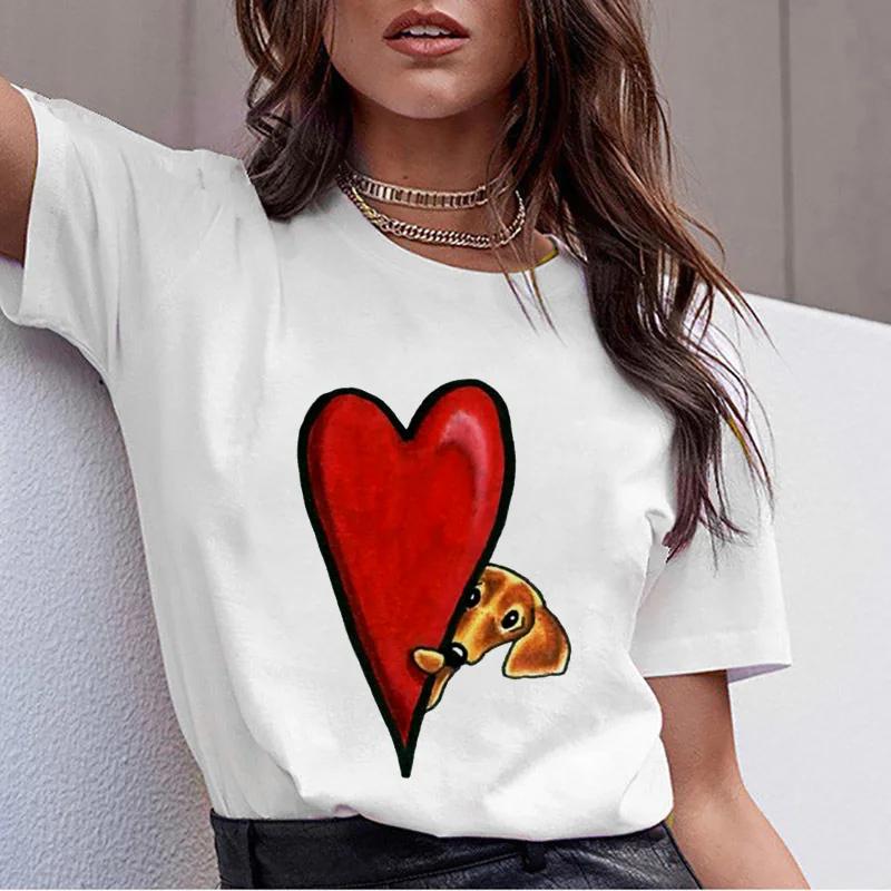 Dachshund Pug Teckel Cute Dog T-shirt Women Kawaii Harajuku Tops Female Summer Aesthetic Clothes Ropa XS-4XL Mujer