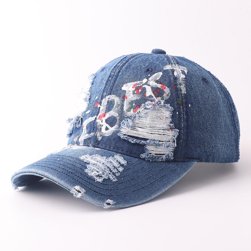 American retro old ripped baseball cap men and women graffiti street hip hop cap wide brim show face small hat