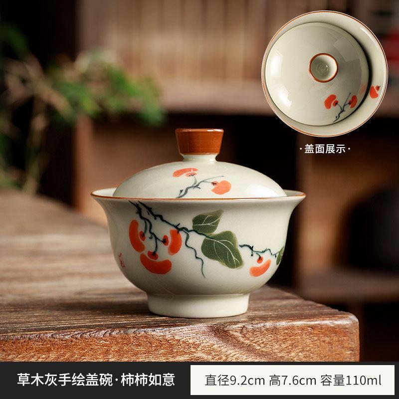 Hand-painted Sancai cover bowl, large with cover, single high-end household ceramic teacup, Kung Fu tea set, tea bowl.