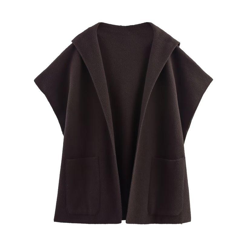 

Zbzr Осень Новая женская одежда Западный стиль Мода Вязаный Двусторонний Нейлон Капюшон Рукав «летучая мышь» Жилет Накидка пальто Brown One size