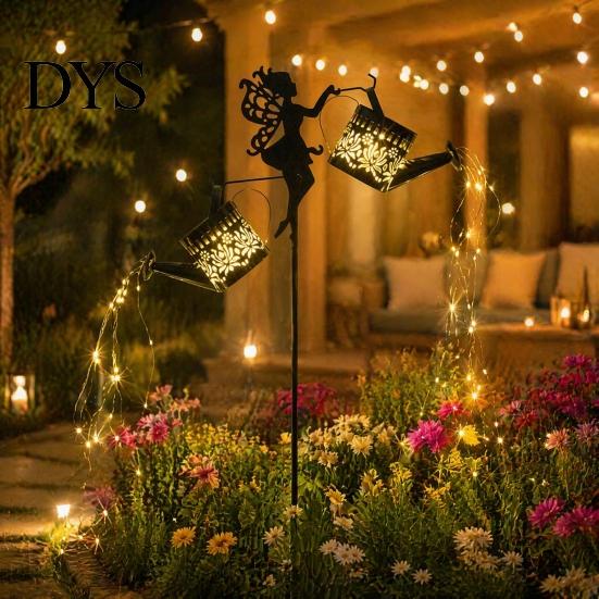 Automatic Dusk to Dawn Lighting Solar Watering Can Lantern, Metal Fairy Garden Light, Outdoor Patio Path Decor Waterproof Stake Light for Lawn