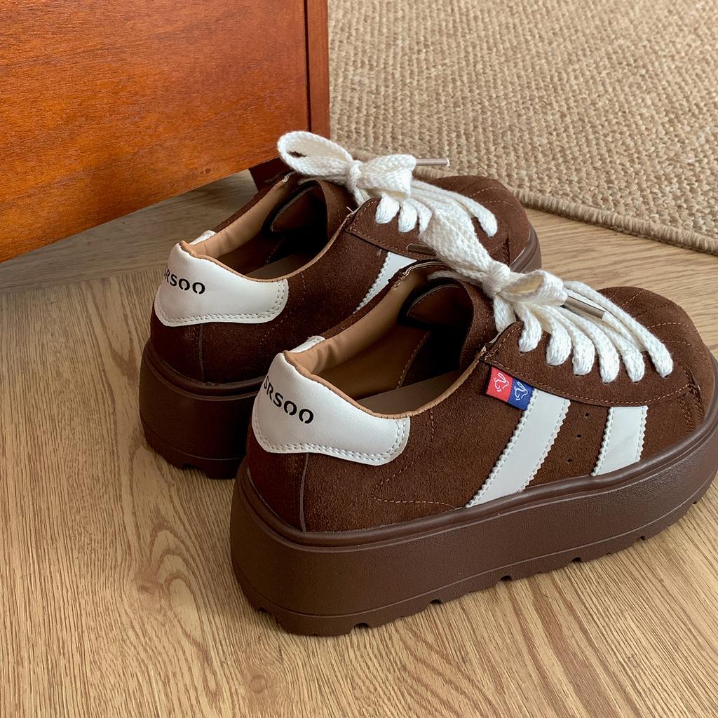 Queen Fan retro brown versatile platform German training shoes women's 2025 new autumn skirt heightening board shoes