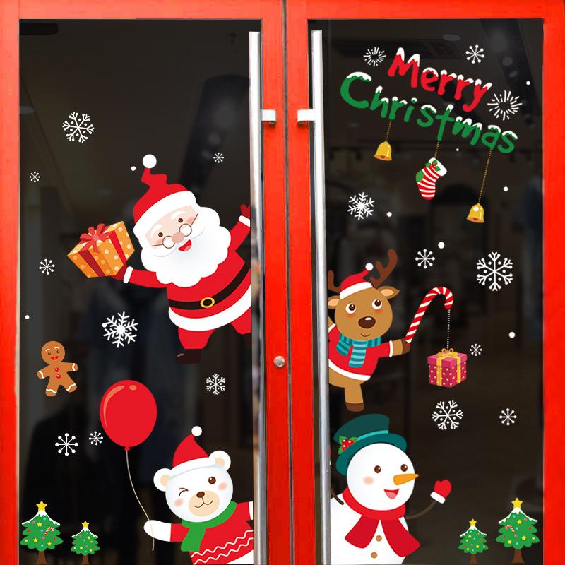Christmas Window Stickers Santa Claus Snowflake Wall Decals For Kids Rooms Bedroom Mirror Sticker Home Xmas New Year Decorations