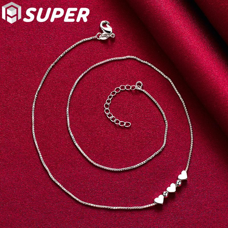925 Sterling Silber Romantische Herz Schlangenkette Halskette Hochzeit Modeschmuck
