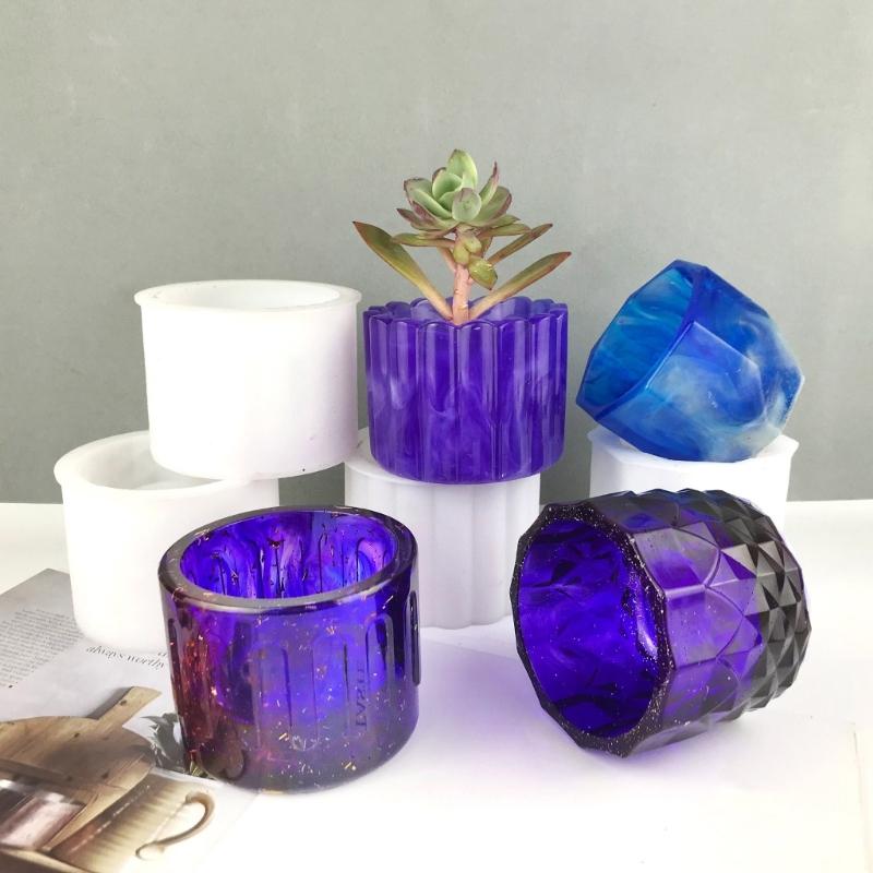 4Pcs Silicone Moulds for Concrete Flower Pots Cement Plant Pot Resin Molds Vase Mould Craft Garden Decorating Tools