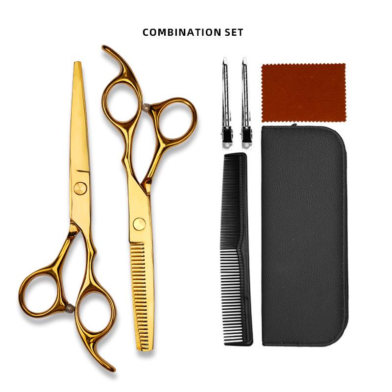 Gold Stainless Steel Professional Barber Hairdressing Scissors - Flat Tooth Thinning Scissors for Bangs