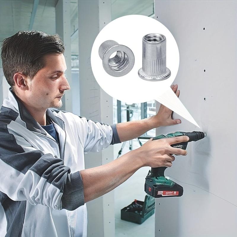 165pcs Nutserts Set, M3-M12, Partial Thread Coverage, Right-Hand Thread, Flat Head Threaded Inserts for Sheet Metal Assembly & Furniture Repair