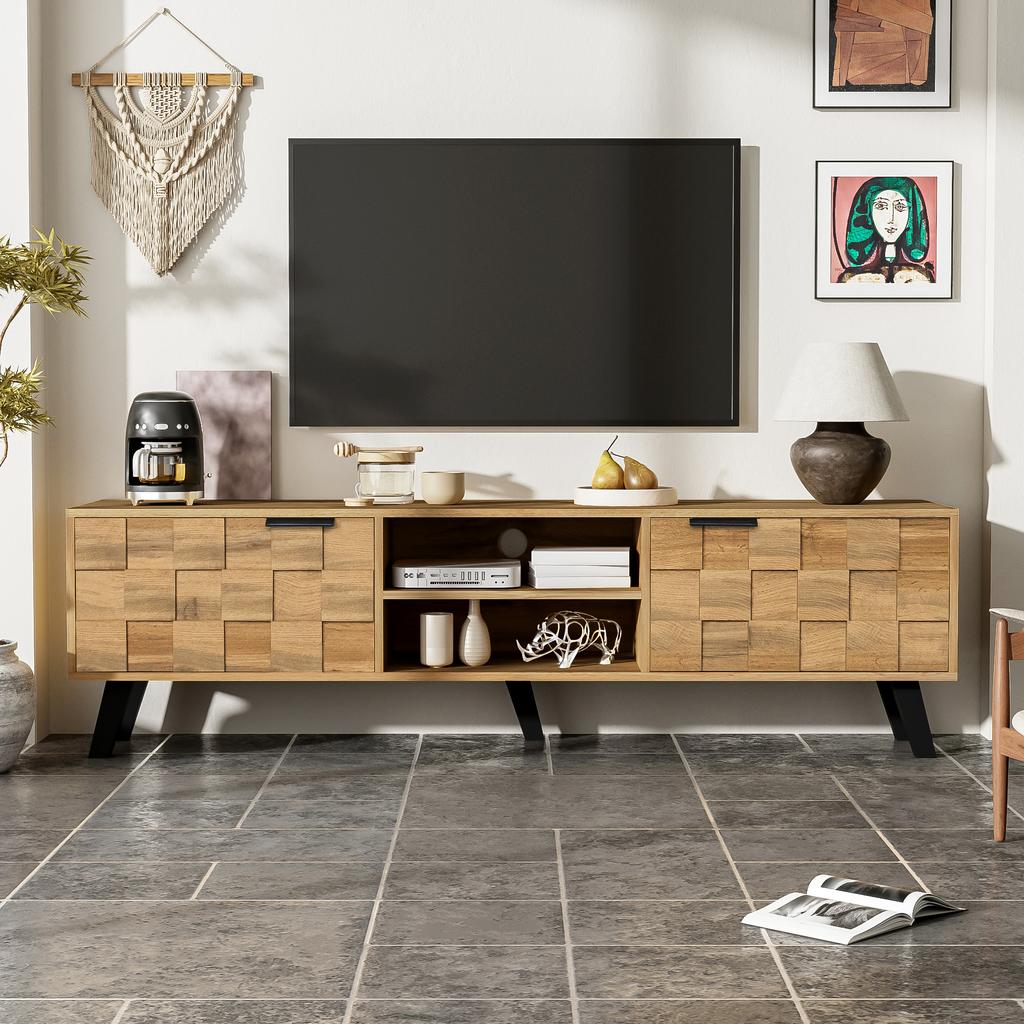 Modern TV cabinet with 2 doors and 2 open compartments – 160.5 x 35.5 x 45 cm