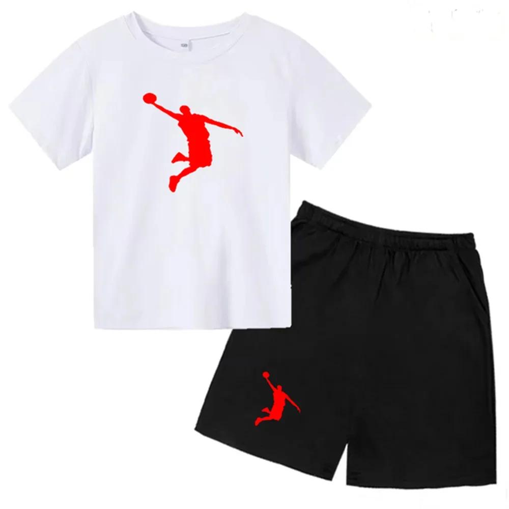 Kinderbekleidung Jungen Mädchen T-Shirt Set 3-12 Jahre Kleinkind Oberteile Shorts Druck Basketball Mode Freizeitmarke Sommerbekleidung