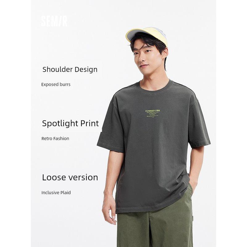 

Pure Cotton Senma Short-Sleeved T-shirt Men s Mountain Outdoor Retro Print Summer Loose Casual Crew Neck Top Bottoming Shirt Green 00344 165/84A/S