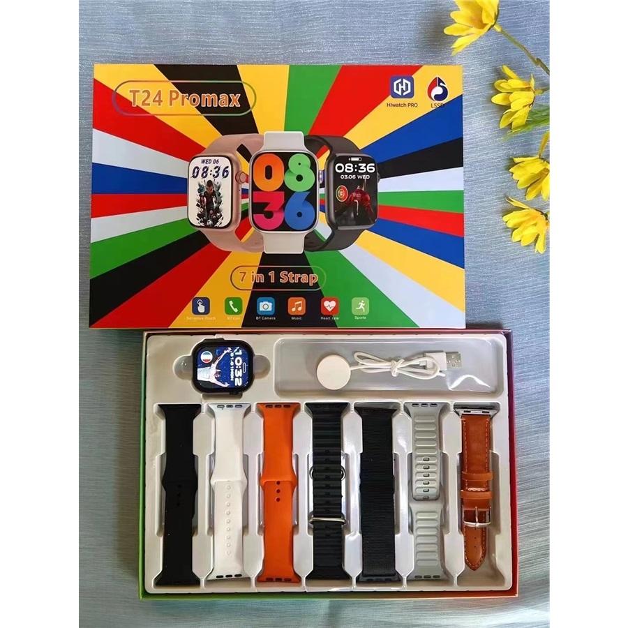 

Смарт-часы 7 в 1 T24 Pro Max Спортивные часы для мужчин женщин Звонки по Bluetooth Давление крови Кислород Смарт-часы чёрный