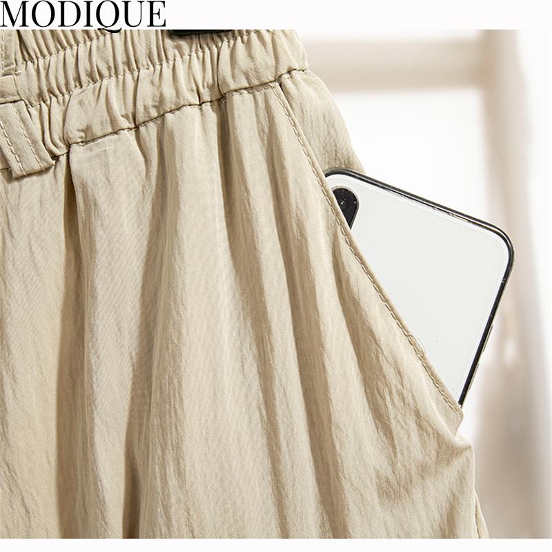 MODIQUE Vår Sommer Plus Size Ny Dame Løst Lang Lin Rett Bukser Joggebukser Dame Casual Basics Ankellange bukser med vidde ben