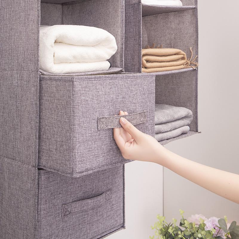 Cotton Linen Hanging Wardrobe Organizer with Multi-Layer Drawers for Clothes and Underwear