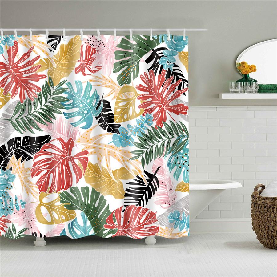 Flower Painting Printed Mildew Proof Polyester Shower Curtains Washable Waterproof Shower Curtains For Bathroom Home Decor