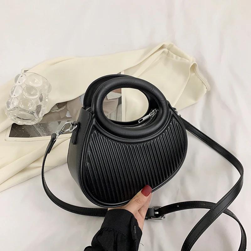 

Полумесяц маленькая сумка через плечо для женщин Весна Новые зеленые фиолетовые сумки плиссированный дизайн искусственная кожа кроссбоди круглая ручная сумка S