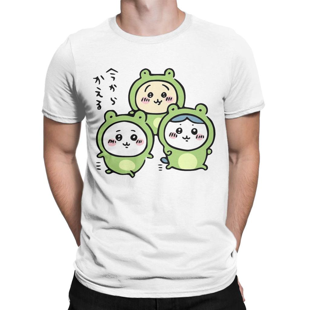 Men Chiikawa And Friends Frogs Hachiware Usagi T Shirt 100% Cotton Clothing Novelty Round Collar Tees Summer T-Shirt