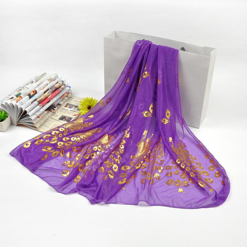 Autumn Silk Scarf: Candy Colors, Peacock Gold Stamping, Sunflower Design, Long Versatile Neck Wrap