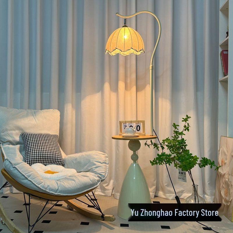 Cream Floor Lamp with Storage and Coffee Table for Living Room and Bedroom Decor