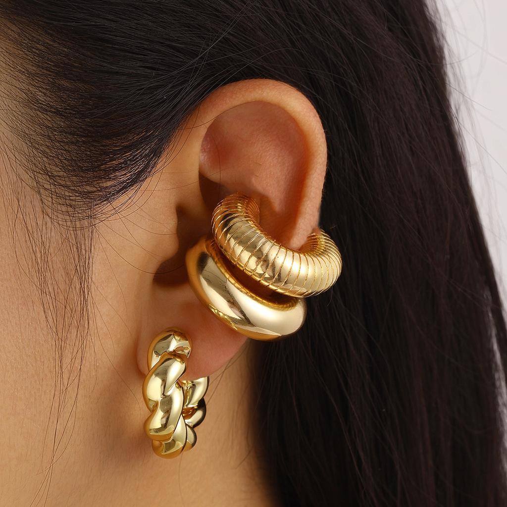 4Pcs Exaggerated Circle C-Shaped Large Ear Clip for Women Simple Chunky Gold Plated Thick Earrings Set Fashion Jewelry Gifts New