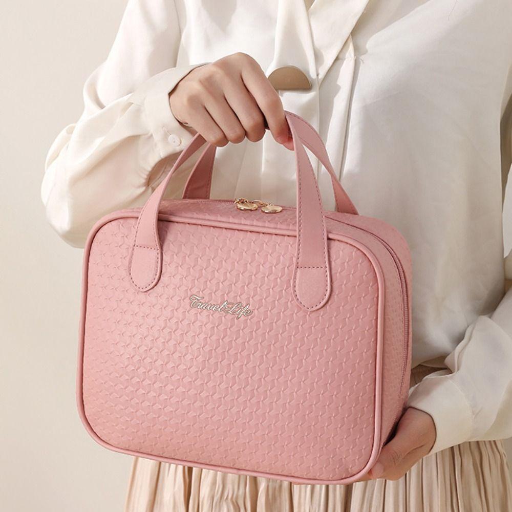 

Waterproof PU Leather Cosmetic Bag Letter Travel Wash Bag Square Makeup Pouch Bag Shopping чёрный
