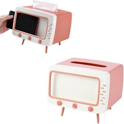 2 In 1 Home TV Shape Phone Holder Tissue Box  Desktop Napkin Holder Case Mobile Phone Viewing
