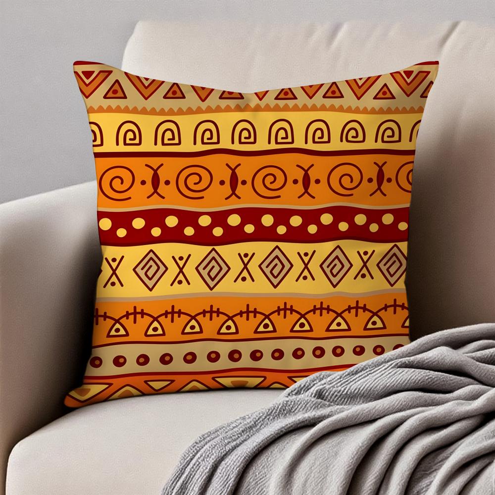 Tribal Style Indian Ethnic Pattern Cushion Cover Pillowcase Antidustmite Invisible Zipper Short Plush Sofa Cushion