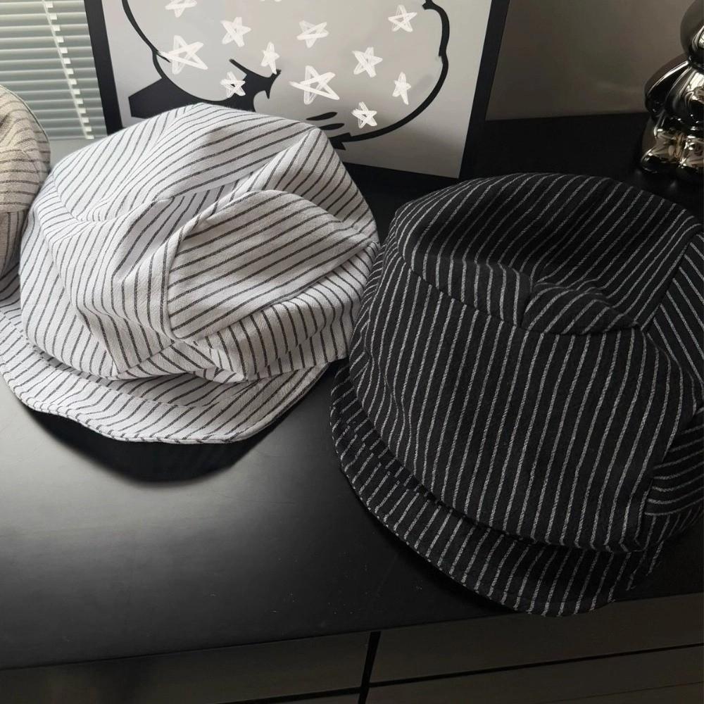 Short Brim Octagonal Hat Adjustable Newsboy Cap Lightweight Striped Berets  for Women Girl