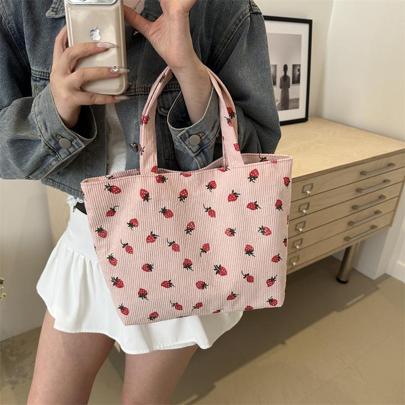 Women“s Bags Strawberry Print Cute Sweet Shoulder Bag Japanese Harajuku Artistic Kawaii Large Capacity Portable Handbag For Girl
