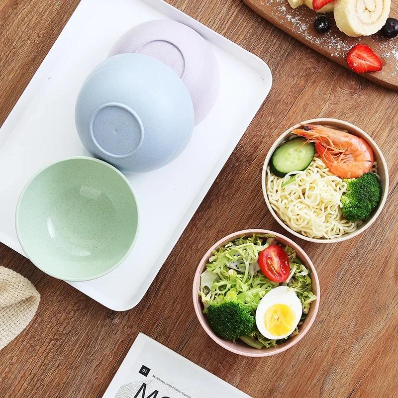 2 Size Round Wheat Straw Bowl Anti-fall Soup Bowls Children Japanese Bowl Sets for Noodles Snack Beauty Table Accessories