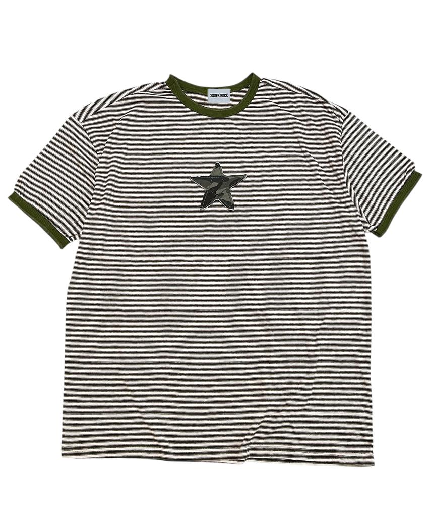 SK8ER ROCK Star Stripe Ringer T-Shirt ((Khaki))